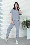 Літній Костюм зі штанами на резинці, однотонний, зручний | Набір блуза футболка + штани | Норма та Батал, фото 3