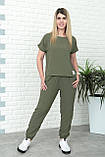 Літній Костюм зі штанами на резинці, однотонний, зручний | Набір блуза футболка + штани | Норма та Батал, фото 9