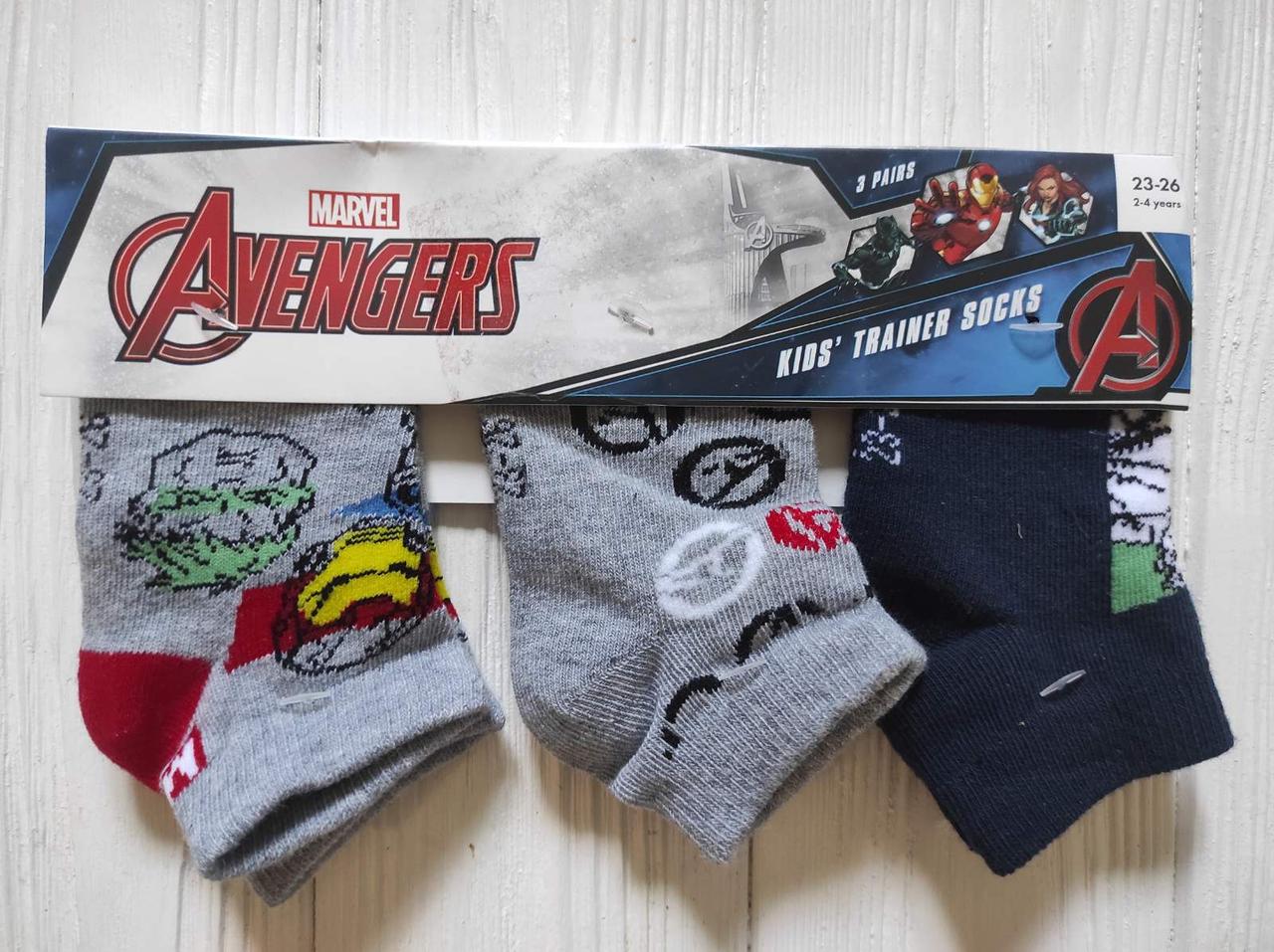 Дитячі шкарпетки низькі комплект 3 пари герої Marvel - Месники / Avengers, розмір 23-26 (розмір взуття)