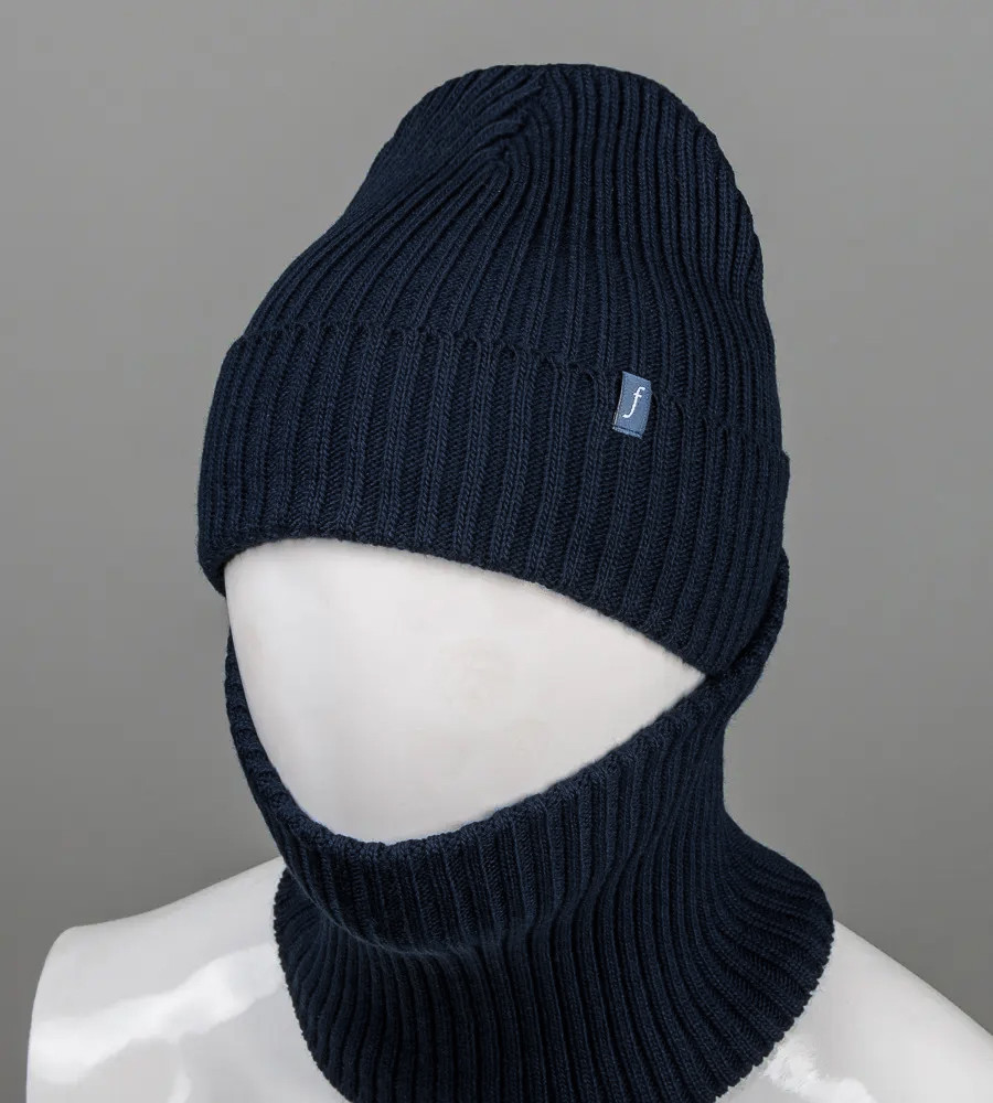 Шапка з флісовою підкладкою + Подвійний Баф (С2108), Темно-синій, фото 1