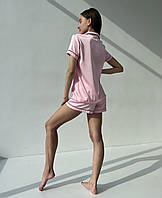 Женская пижама двойка рубашка и шорти шелк XS-S Розовый
