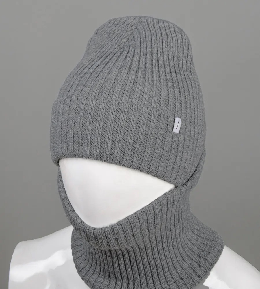 Шапка з флісовою підкладкою + Подвійний Баф (С2108), Темно-сірий меланж, фото 1