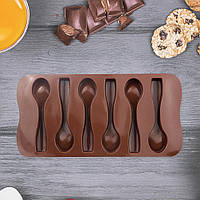Силіконова форма для цукерок, шоколаду, карамелі у формі Ложки, 6 осередків  (коричневий)