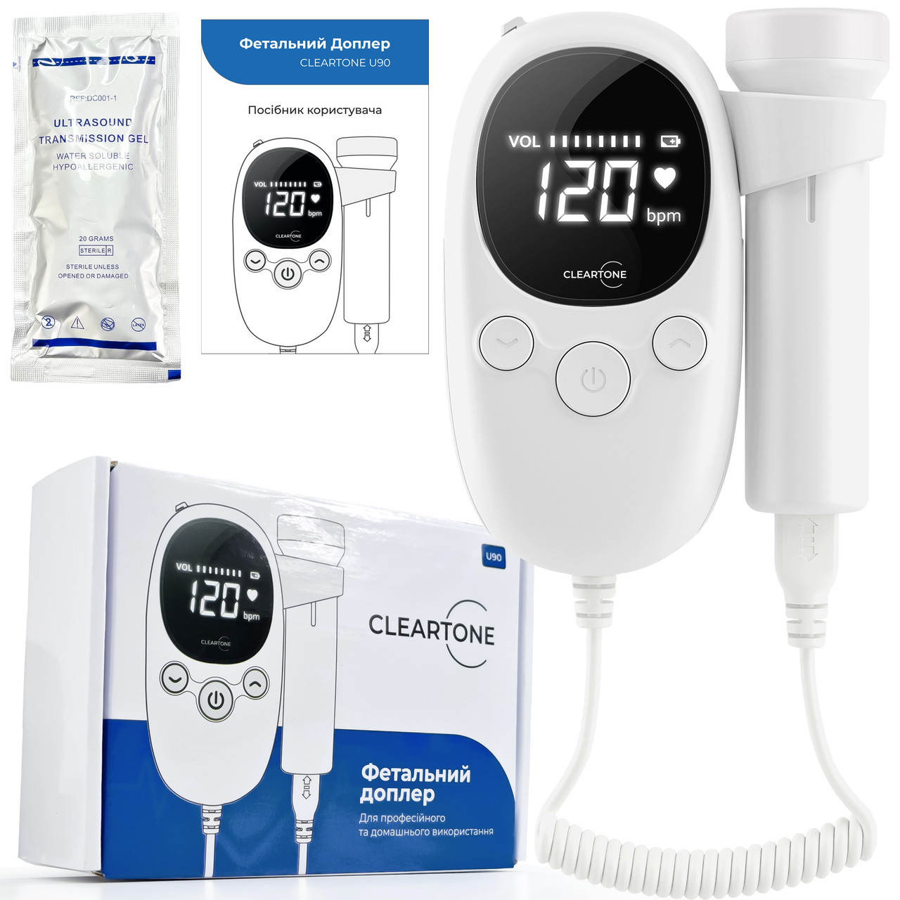 Фетальный доплер CLEARTONE U90, карманный ультразвуковой детектор ...