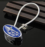 Брелок овальної форми з логотипом Subaru, хром/синій