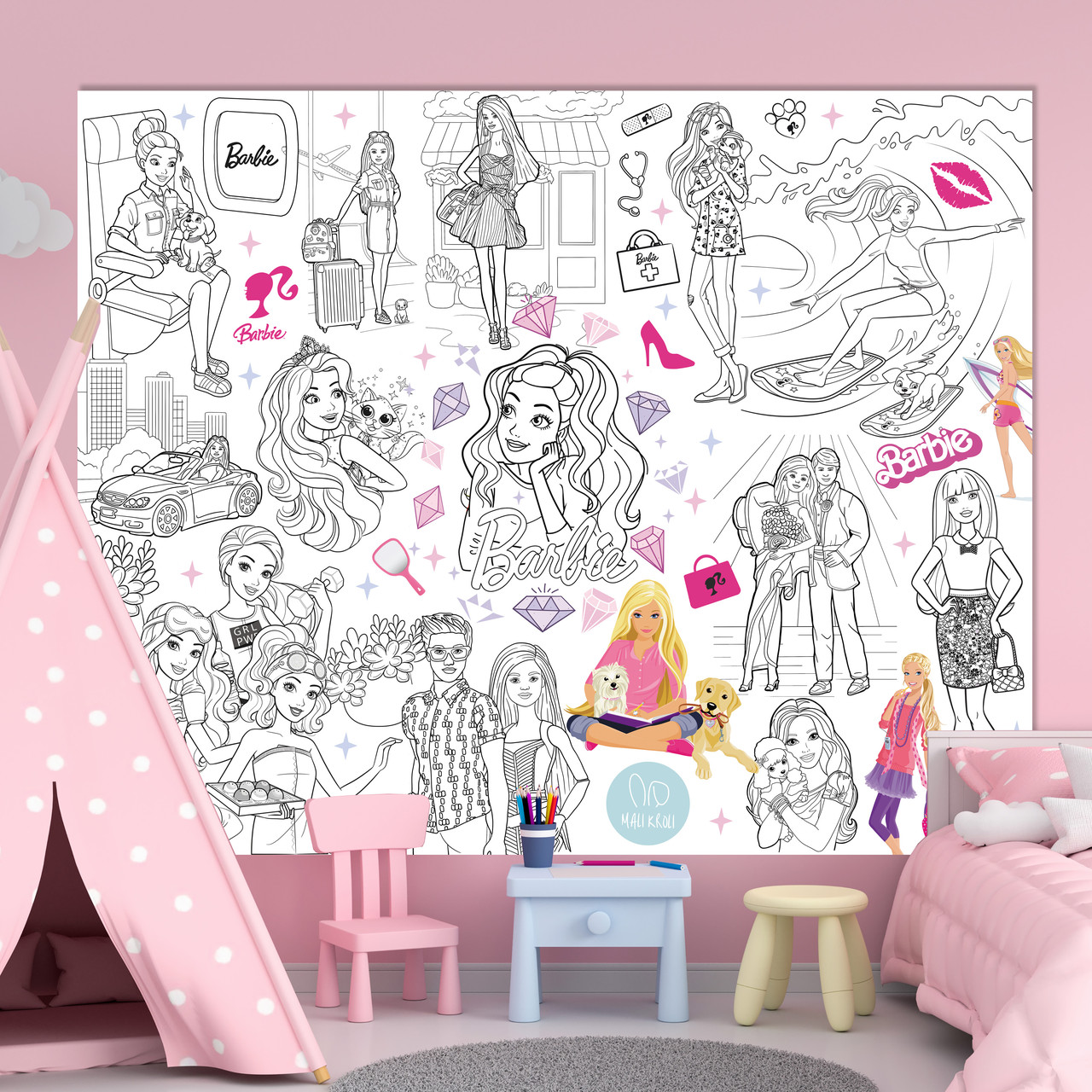 Розмальовка Барбі / Barbie Мега велика розмальовка набір із фломастерами 120 х150 см