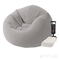 Надувное кресло Intex флокированное размер 107х104х69 см, с ручным насосом и подушкой