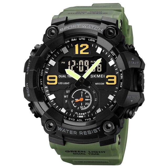 Чоловічий наручний тактичний годинник Skmei 1965CMGN Army Green з LED підсвіткою