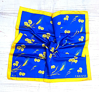 Шелковый платок с патриотическим принтом Колоски 70*70 см синий
