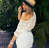 Пляжне біле мереживне плаття туніка hirigin з круглим вирізом, коротка ажурна туніка пляжна, фото 3