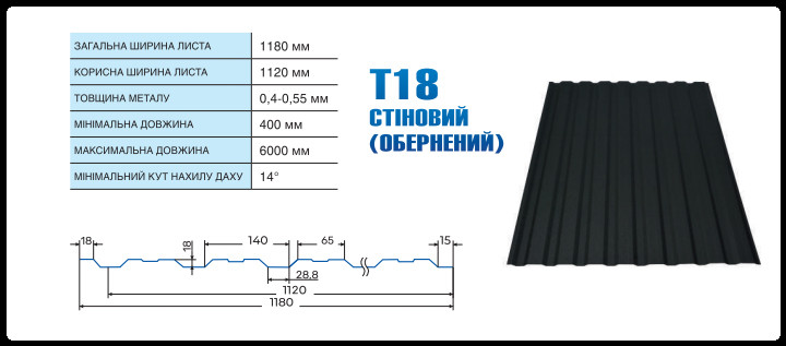 Металлопрофиль Т-18 стеновой перевернутый без микропрофилирования ARVEDI - PEMA 0,45 mm RAL - фото 3 - id-p1894372387