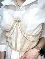Білизняний жіночий корсет на талію з сітки з ланцюжком, на шнурівці (р. S-L) 9018492