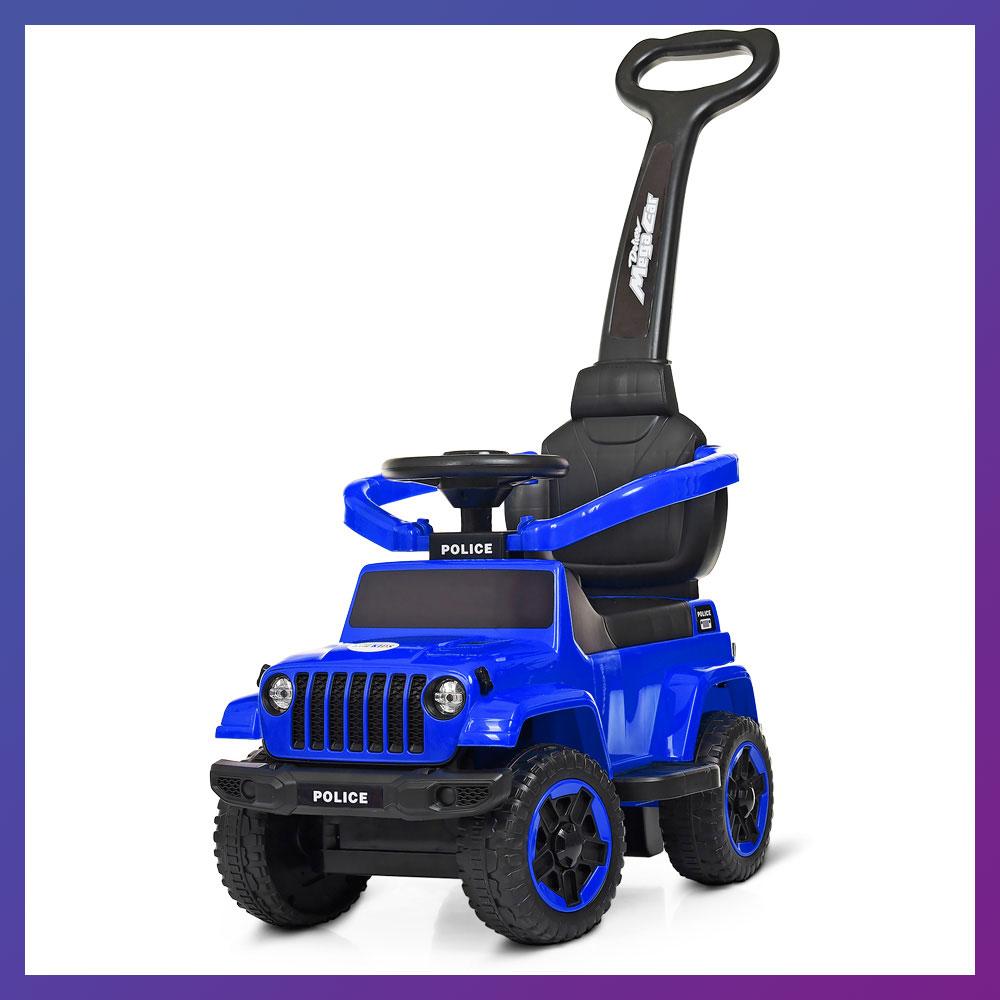 Дитяча каталка-толокар Bambi М 4288 Police з батьківською ручкою 2 в 1 синя, фото 1
