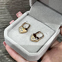 Подарок девушке - серьги "Замочки мини сердечки с цирконами в золоте" ювелирный сплав в бархатном футляре