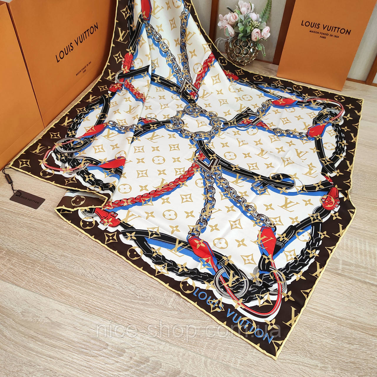 Хустка Louis Vuitton шовкова з ручною підшивкою