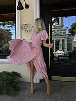 Красивое нежное женское летнее стильное платье на запах макси из натуральной ткани штапель в цветочный принт