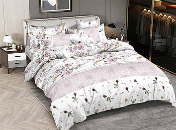 Простирадло 150х220 (Ранфорс) | Полуторне простирадло від виробника "Королева Ночі" | Троянди та орнамент на білому