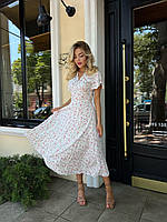 Красивое нежное женское летнее стильное платье на запах макси из натуральной ткани штапель в цветочный принт 42/44, Белый