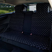 Широкие накидки на сиденья авто алькантара (эко-замша) Черные с белой прошивкой. Комплект на задние сиденья.