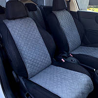 Узкие накидки на сиденья авто алькантара (эко-замша) Универсальные накидки полный комплект. Цвет серый