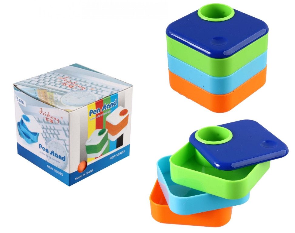 Стакан для ручок ЛИДЕР з 3-я відділами Квадратний 568-4 різнокольоровий, фото 1