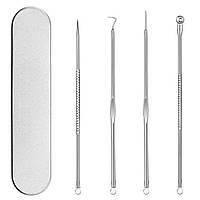 Набір інструментів для очищення шкіри обличчя - видалення акне, вугрів - алюмінієвий футляр - 4 інструменти