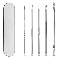 Набір інструментів для чищення шкіри обличчя - видалення акне, вугрів - алюмінієвий футляр - 5 інструментів