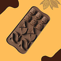 Силіконова форма для цукерок, шоколаду, карамелі "Віяло, туфлі, сумочка" (коричневий)