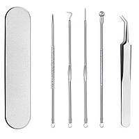 Набір інструментів для очищення шкіри обличчя - видалення акне, вугрів - 5 інструментів - пінцет 45°
