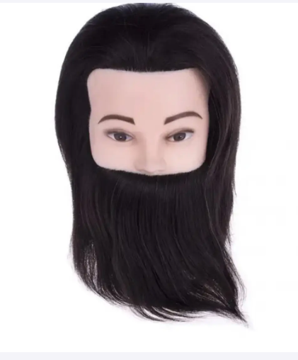 Голова навчальна чоловіча з вусами та бородою (термостійка, 70% натурального волосся) MG-00, чорна