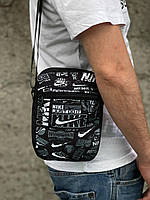 Барсетка через плече \ сумка месенджер \ бананка "Nike" чорна з брендовим принтом Найк