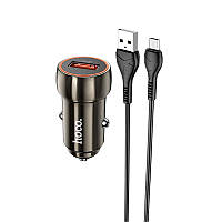 Адаптер автомобильный Hoco Micro USB Cable Blue shield single port Car charger Z46 1USB, 18W/3A, QC| grey