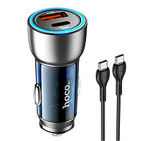 Адаптер автомобильный Hoco Type-C to Type-C cable Sprinter dual port Car charger NZ8 |1USB/1Type-C, QC/PD,