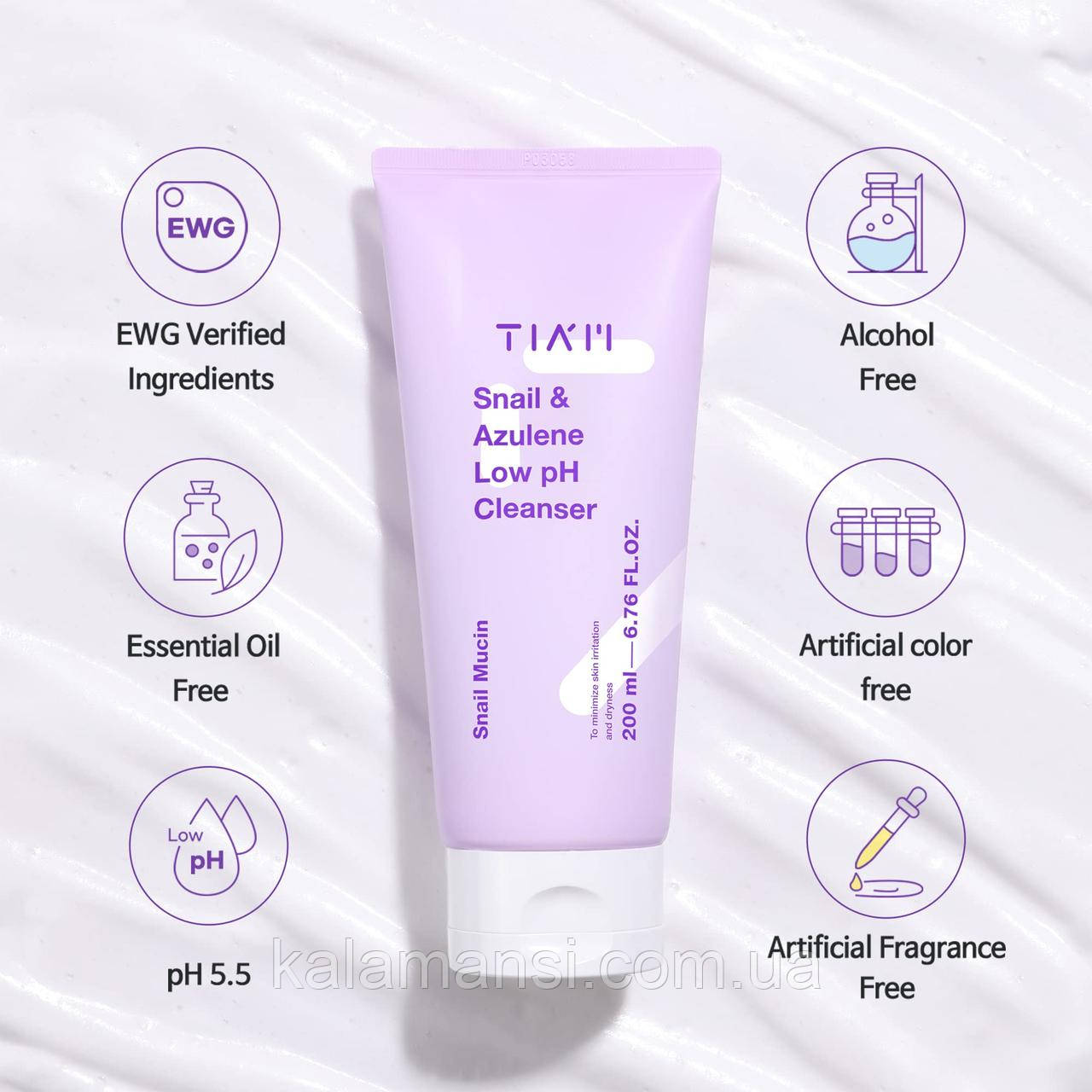 Слабокислотний гель з азуленом і равликом TIAM Snail Azulene Low pH 5.5 Cleanser 200 мл