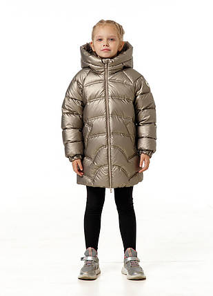 Куртка зимова на екопусі для маленьких дівчаток дитяча пуховик зимовий пальто Zlata Бронзовий Nestta на зиму, фото 2