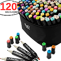 Набор скетч маркеров 120 цветов Touch Raven для рисования, в черном корпусе, маркеры двусторонние