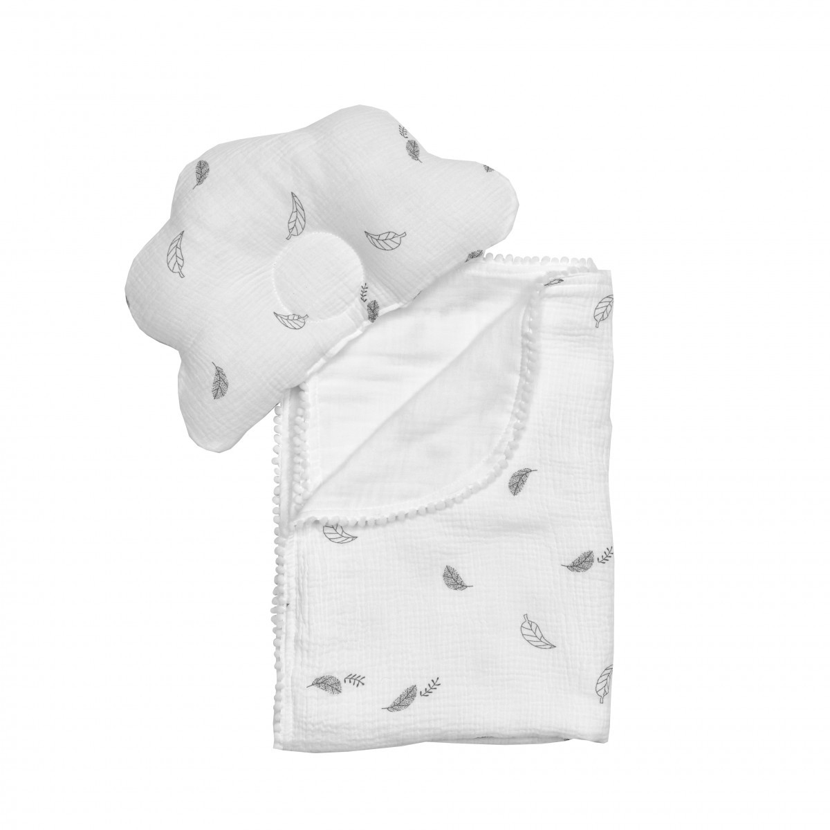 Плед і подушка ортопедична Twins муслін маршмелоу 110х80, white/перишко, фото 1