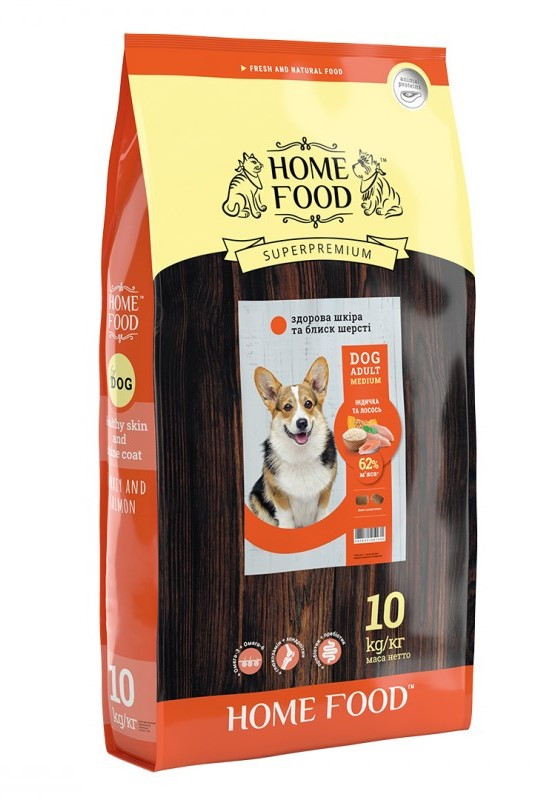 Home Food сухий корм для собак середніх порід з індичкою та лососем 10кг
