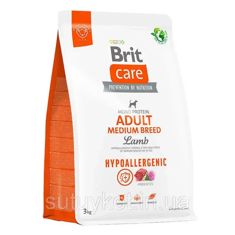 Brit Care (Брит Кеа) Adult Medium Breed Lamb & Rice з ягням для середніх порід собак до 25 кг, 3 кг