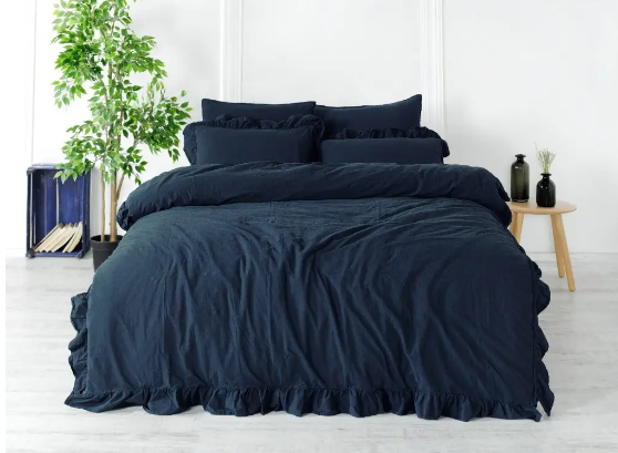 Євро постільна розміри 200х220 простирадла на гумці, однотонні комплекти постільної білизни Синій, фото 1