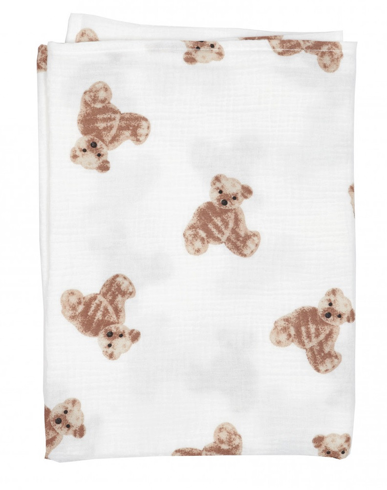 Пелюшка Twins муслінова 130х100 2-шарова, Teddy Bears, бежевий