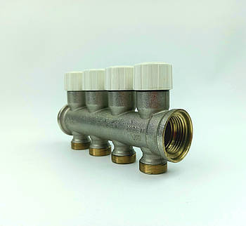 Колекторна балка з термостатичними клапанами (зворотна лінія) 4 виходи 1" RBM