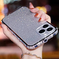 Металевий бампер зі стразами + наклейка на корпус для iPhone 14 Pro Max