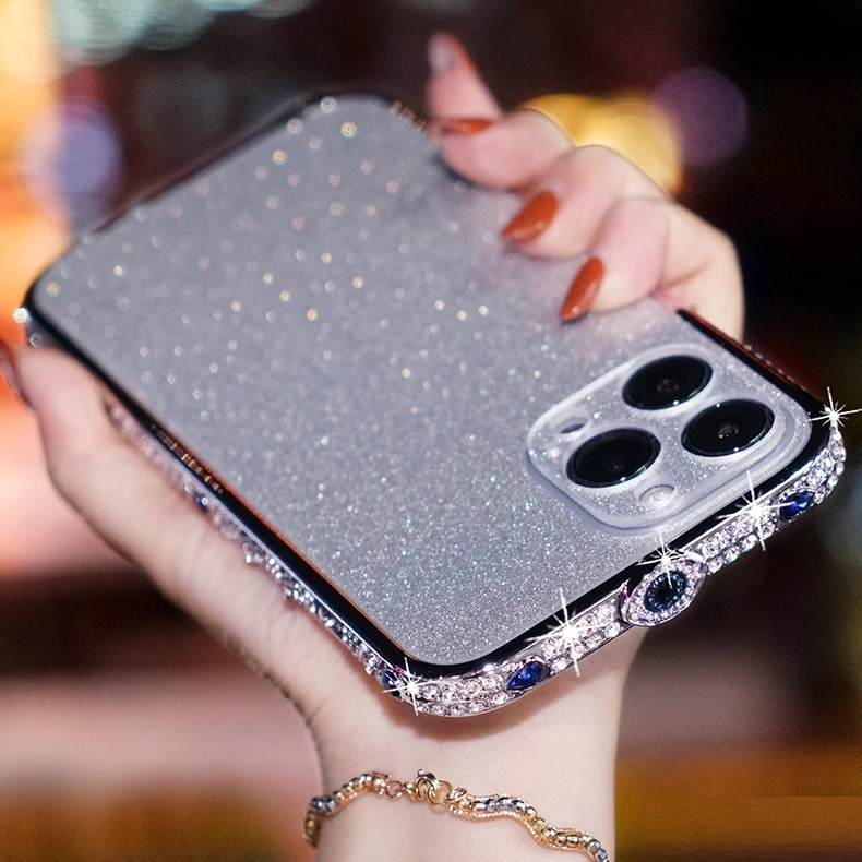 Металлический бампер со стразами + наклейка на корпус для iPhone 14 Pro ...