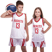 Детская баскетбольная форма NBA Houston Rockets №13 Harden BA-0966-1 (рост 120-165 см, белая)