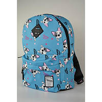 Школьный детский рюкзак с узором для девочки с зайчиками Бирюзовый + собачки