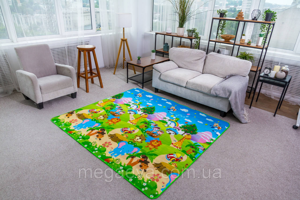 Дитячий двобічний килимок Місто/поляна з тваринами EPE 200x180x0.5 см