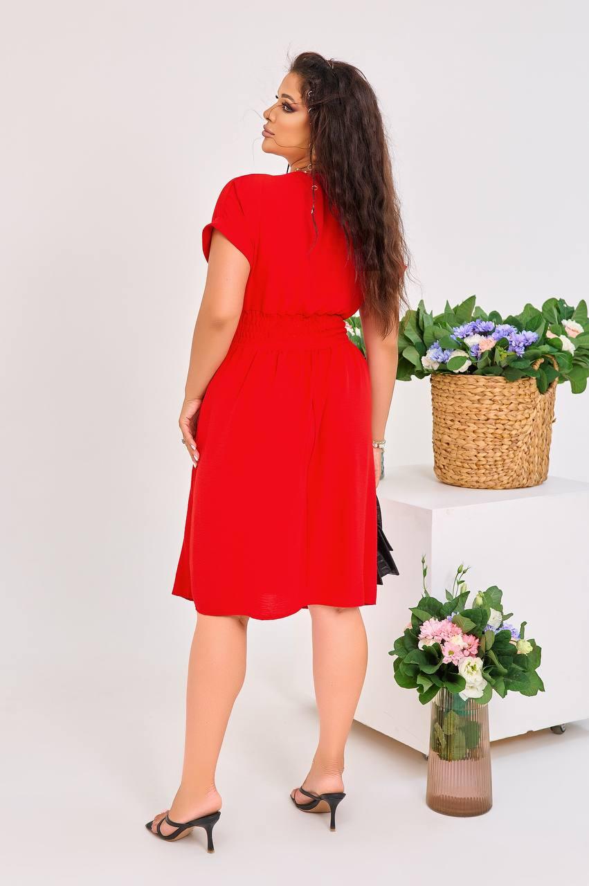 Шикарное летнее женское платье по колено супер стильное платье с карманами в стиле Бохо большие размеры 46-48, Красный - фото 5 - id-p1894532902