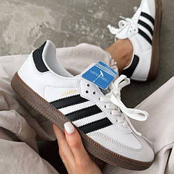 Чоловічі кросівки кеди Adidas Samba адідас самба осінь-весна білі з сірим. Фото в живу. топ