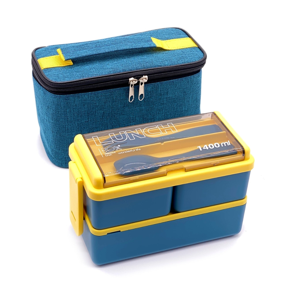 Ланч набір 2в1 з ланч-боксом і ланч бегом Bento Set синьо-жовтий (LB-100141)